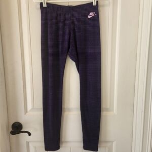 Nike Women's Purple and Black Striped Leggings, Size Small